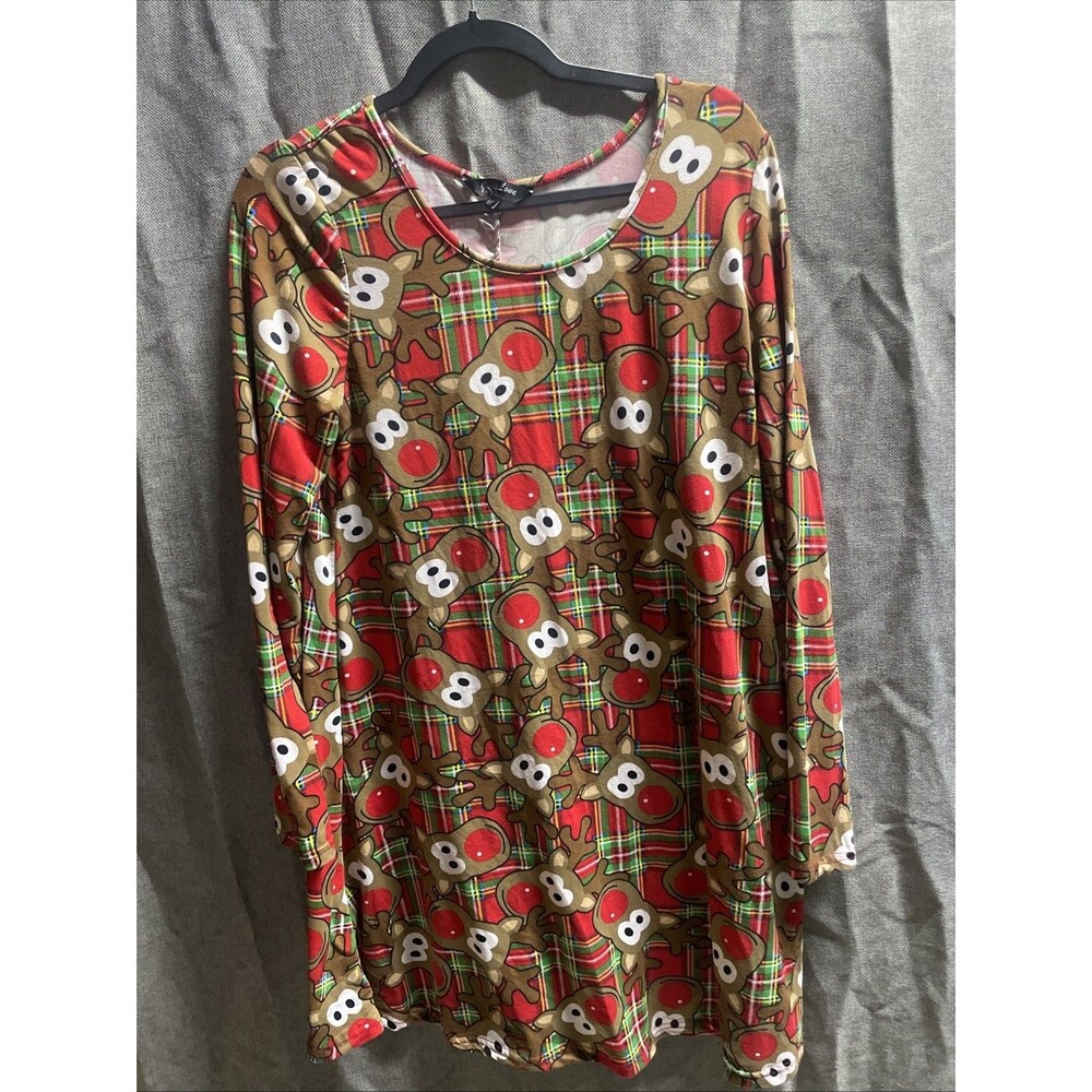 Just Love Ugly Christmas Dress Fun Xmas Party Outfit (Reindeer Plaid)